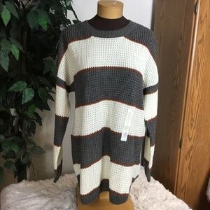 SO XXL cream brown gray pullover sweater with rounded hem